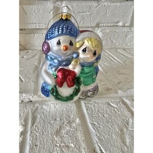 Precious Moments Ornament glass girl with snowman‎